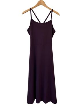 Pact Fit & Flare Midi Dress L dark purple Organic Cotton Pockets casual NWOT